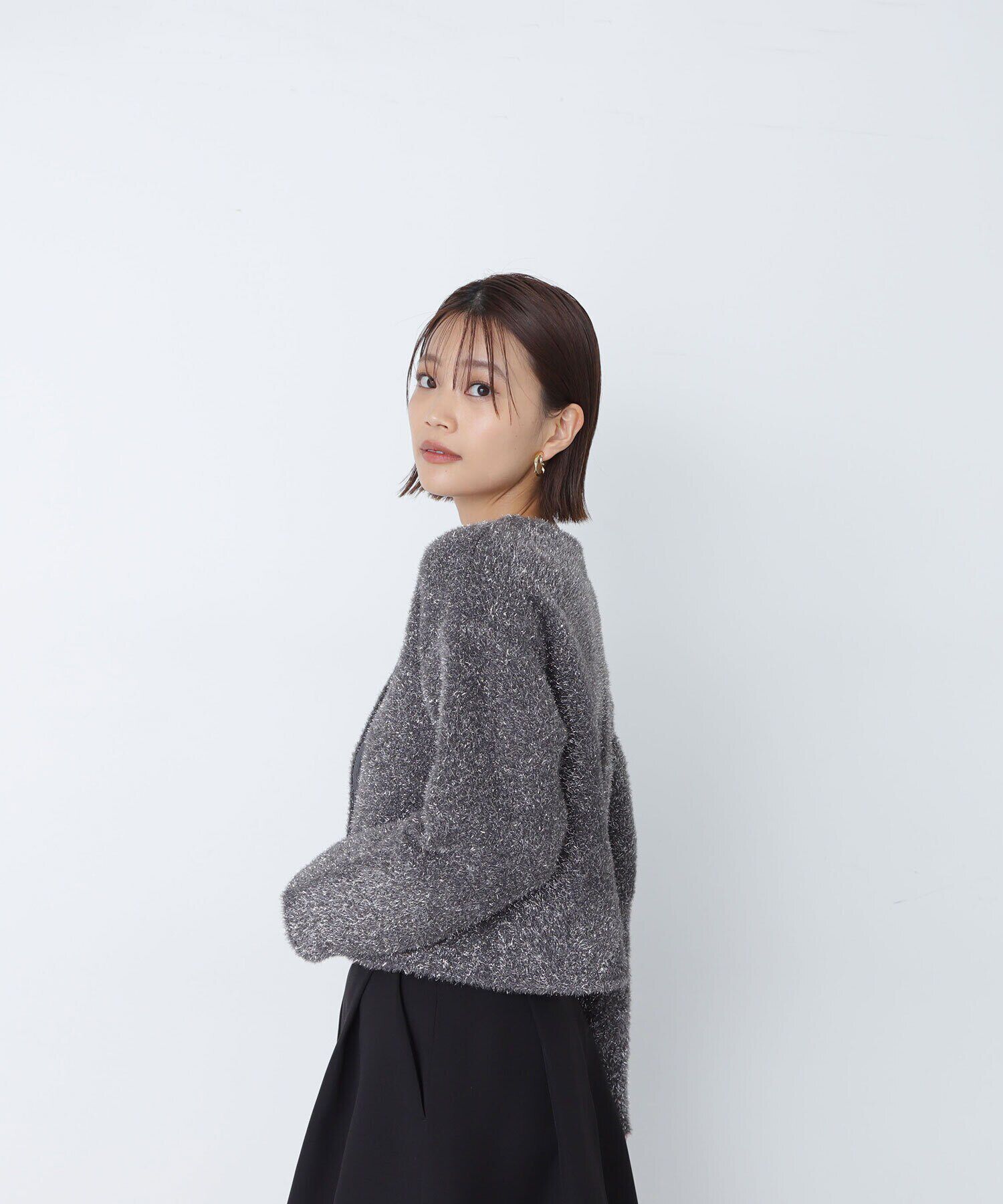  「ラメ接結クロップドニットブルゾン　24AW」|ニット・セーター|