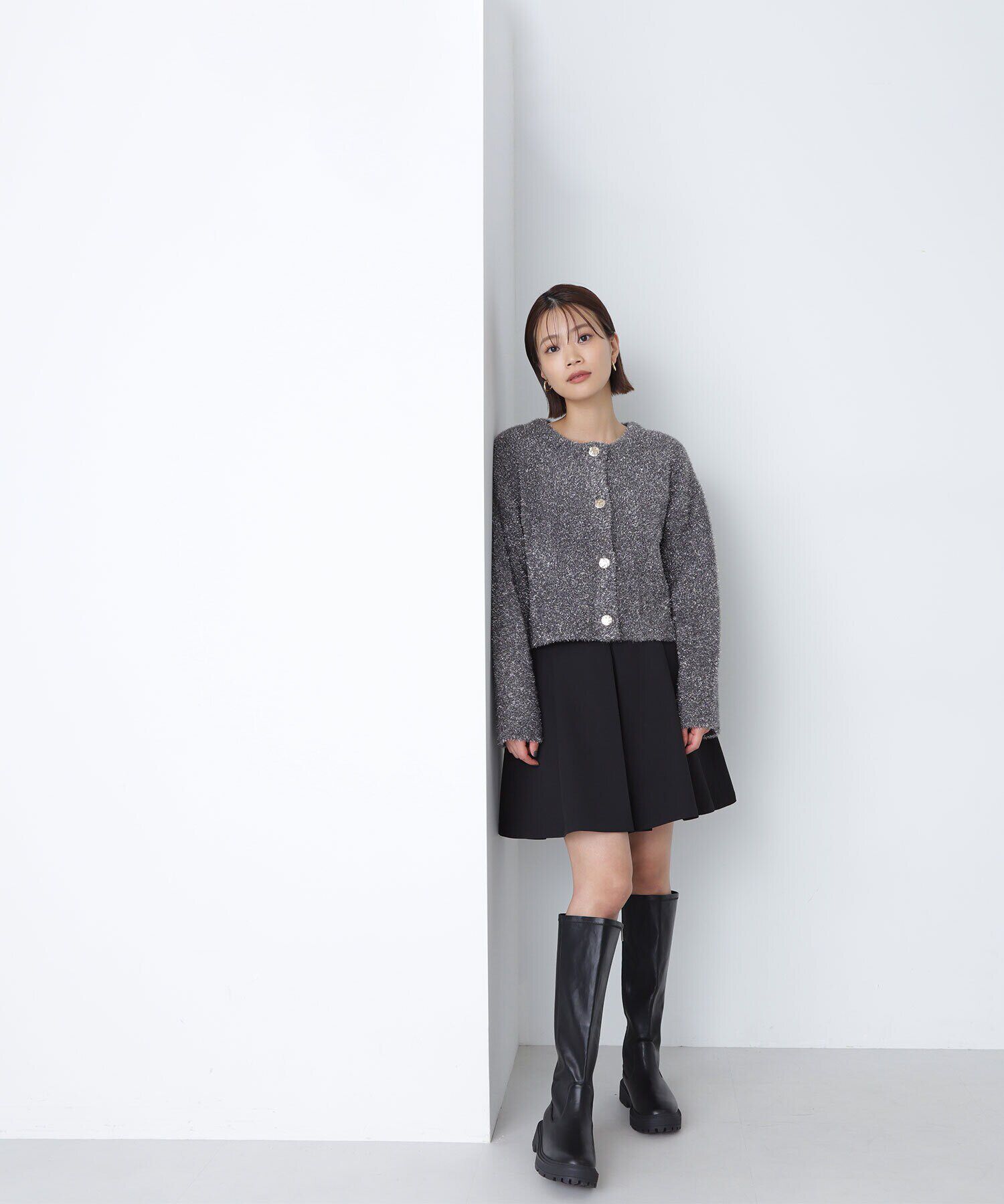  「ラメ接結クロップドニットブルゾン　24AW」|ニット・セーター|