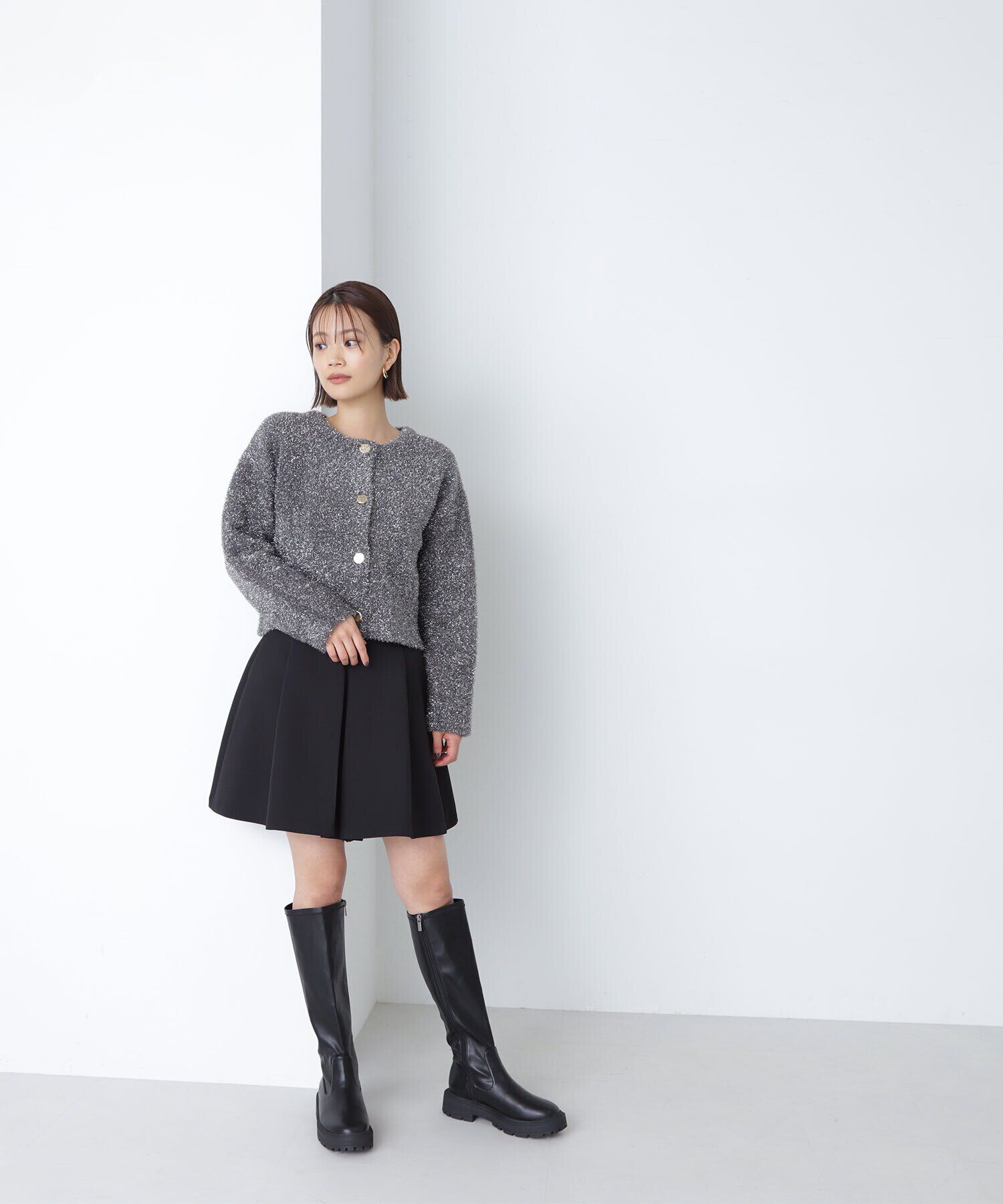  「ラメ接結クロップドニットブルゾン　24AW」|ニット・セーター|