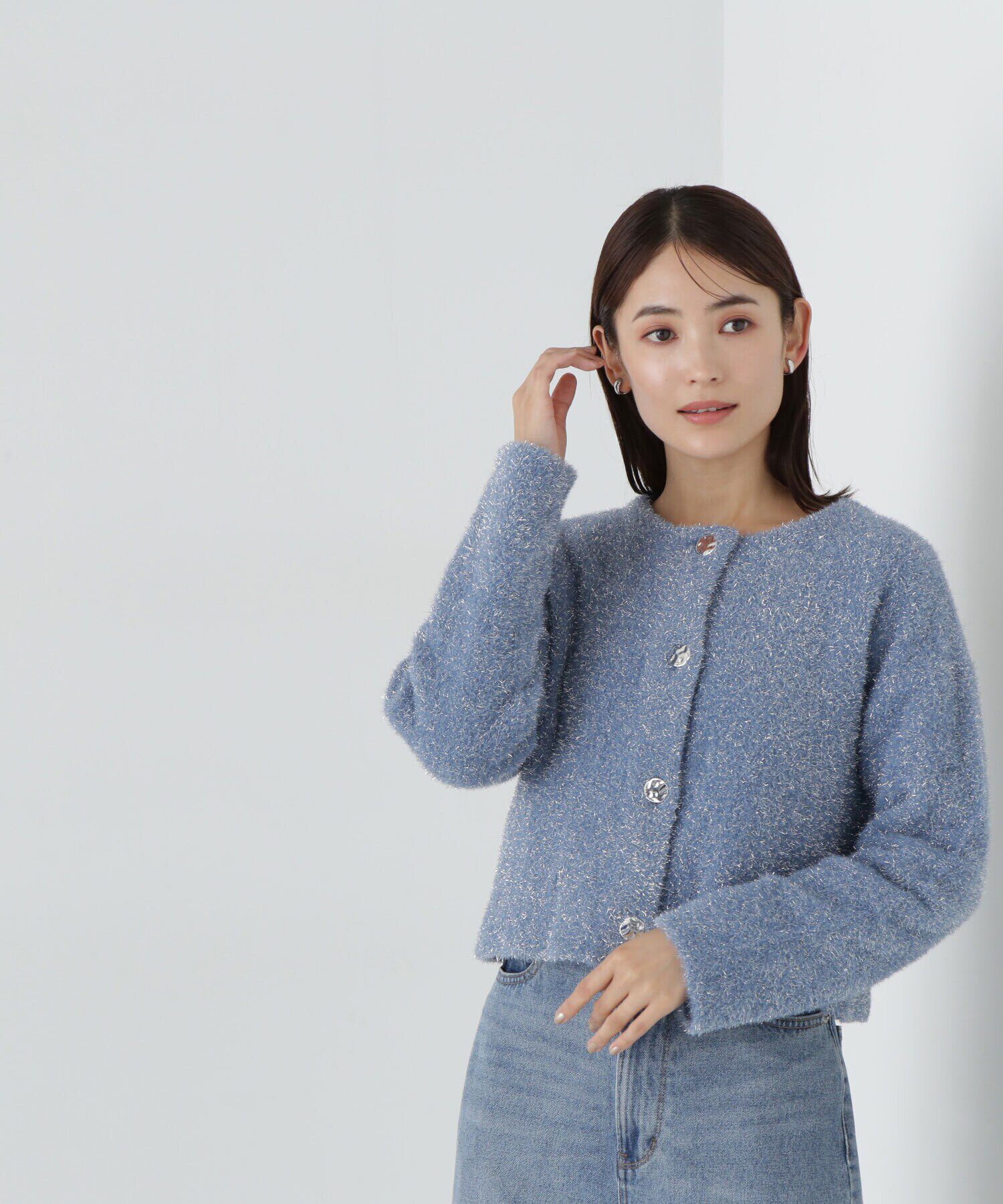  「ラメ接結クロップドニットブルゾン　24AW」|ニット・セーター|