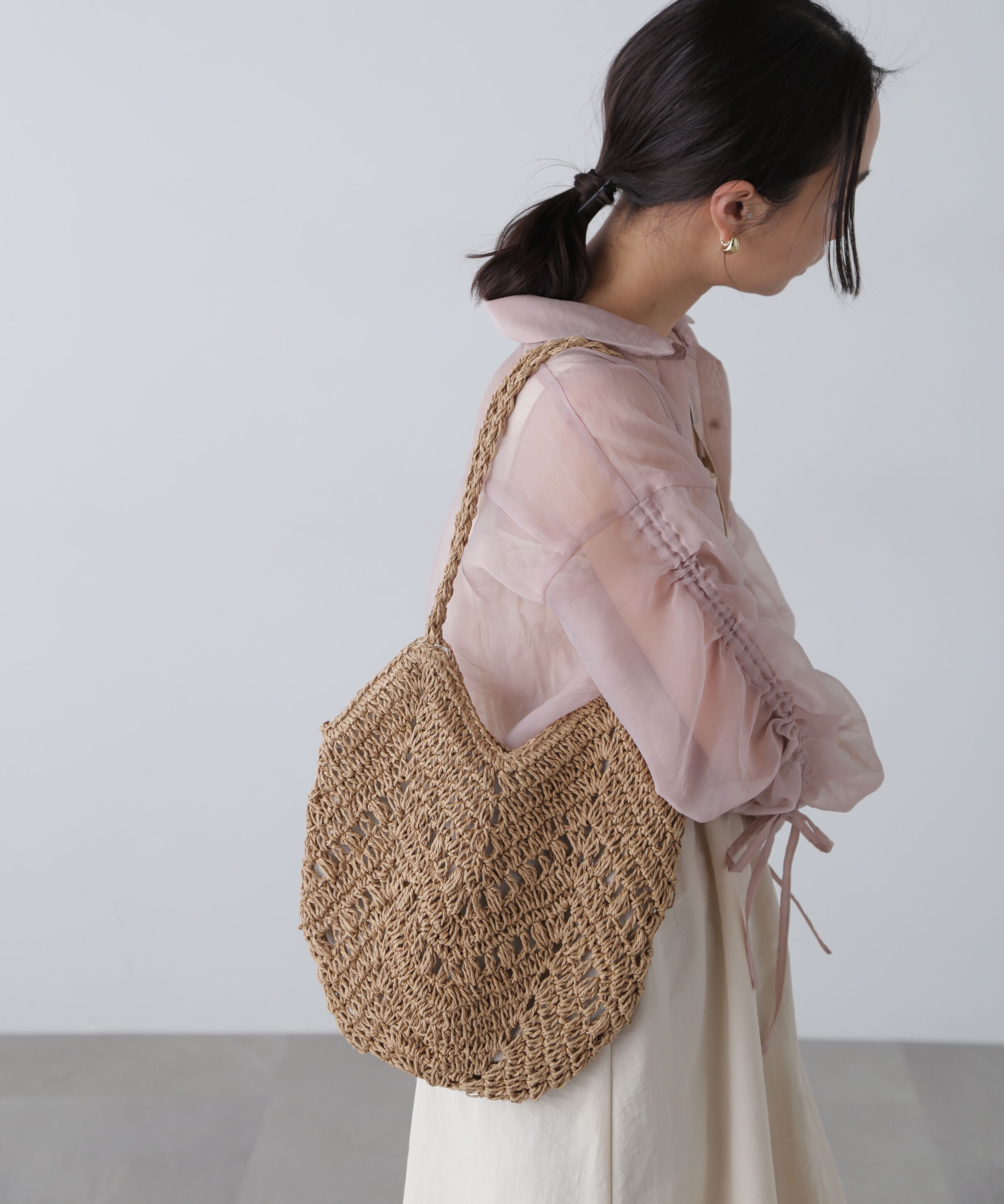  「透かし編みミニトートバッグ」|その他|ベージュ