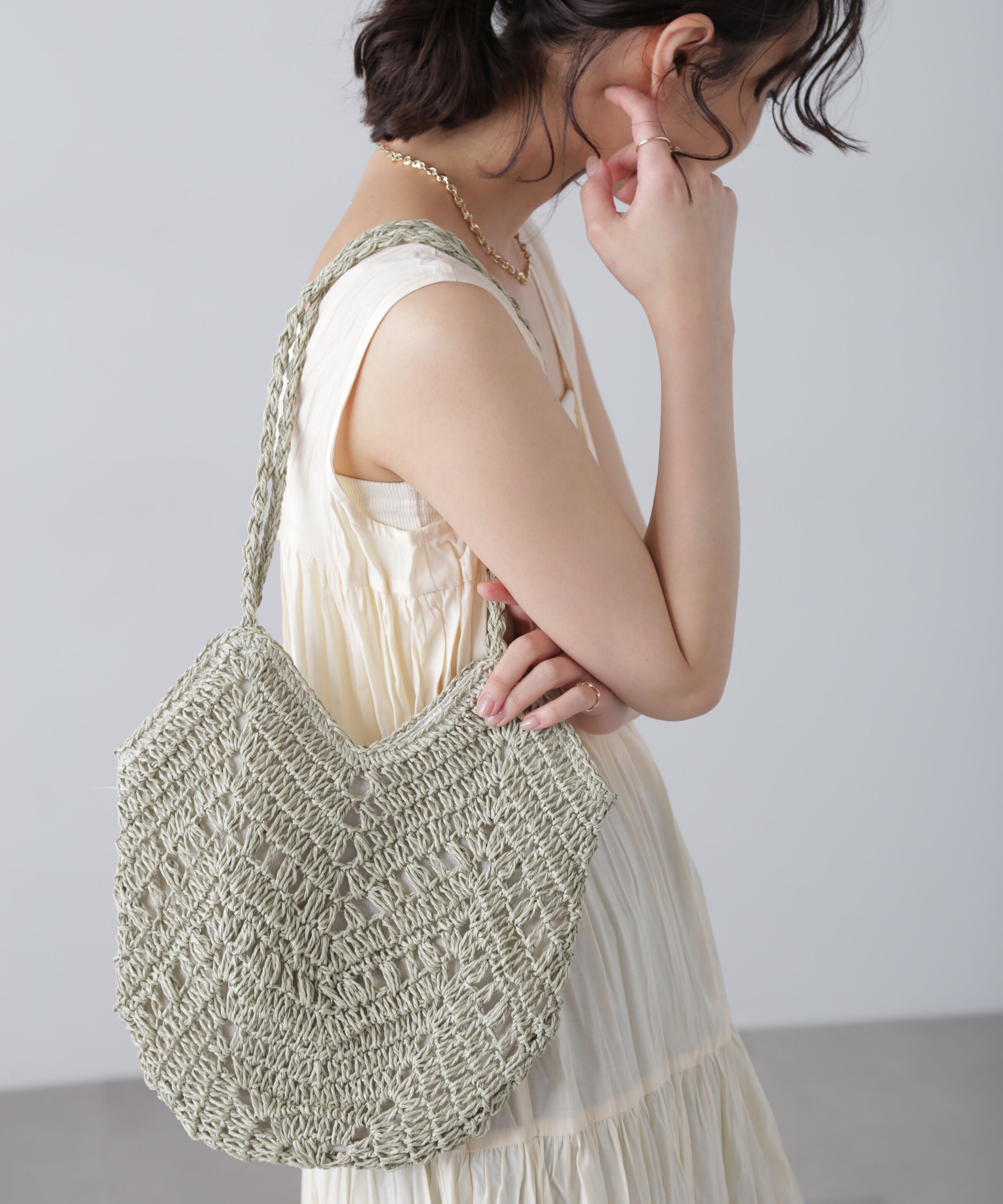  「透かし編みミニトートバッグ」|その他|ミント