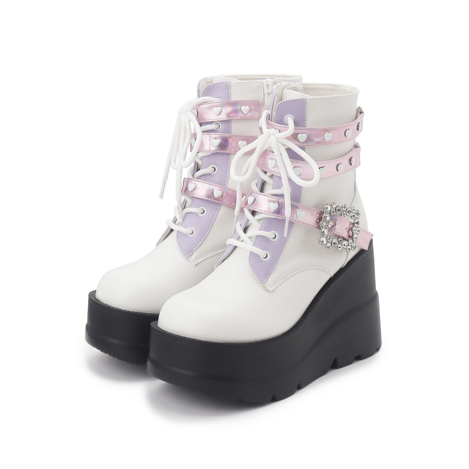 csT&P「厚底ハート付きキラキラベルトブーツ」|ショートブーツ|ﾎﾜｲﾄ(901)