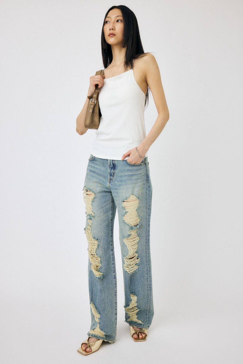 MOUSSY「HIGH DAMAGED STRAIGHT」|デニム|L/BLU1