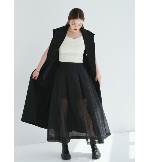 ELENDEEK「【FUJIKO&times;ELENDEEK】2WAY SHEER CHECK FLARED SK」|スカート|