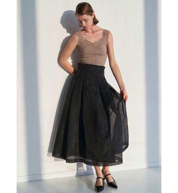 ELENDEEK「【FUJIKO&times;ELENDEEK】2WAY SHEER CHECK FLARED SK」|スカート|