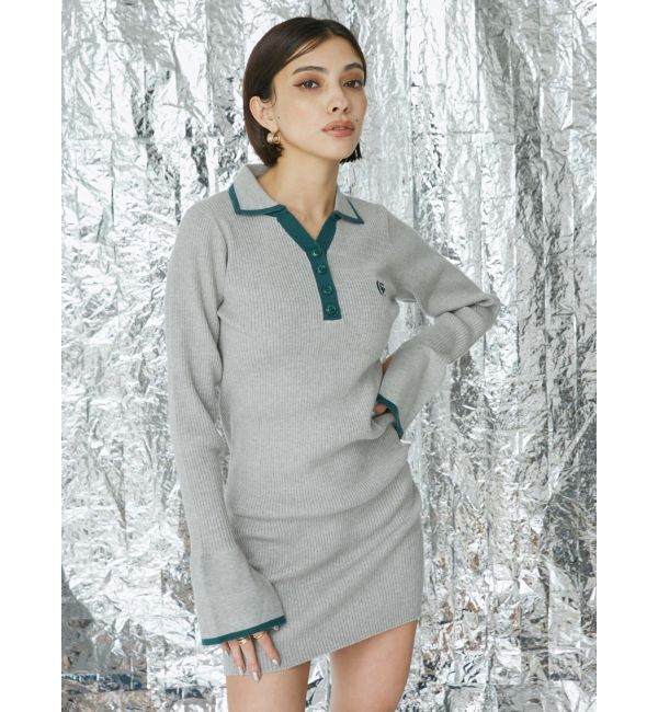 EVRIS「ワンポイントシャツミニニットワンピース」|ワンピース|グレー