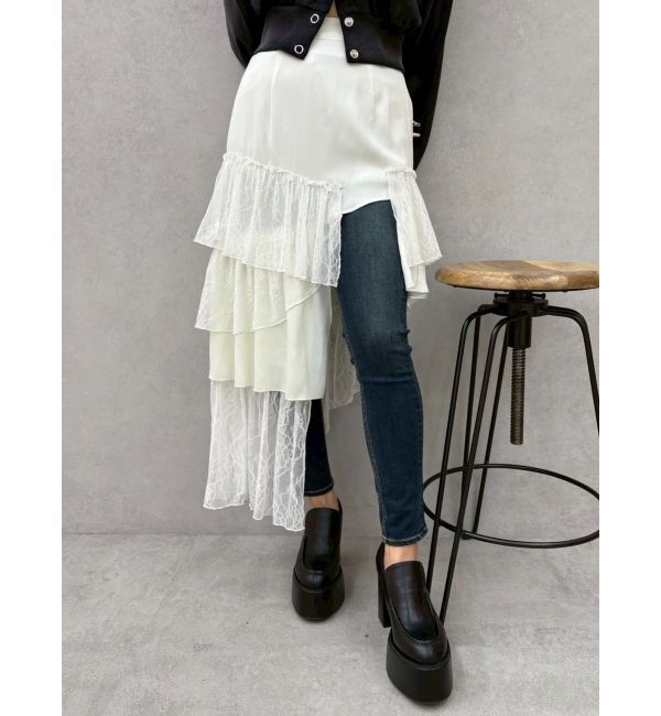 EVRIS「ミックスドッキングアシンメトリースカート」|スカート|ホワイト