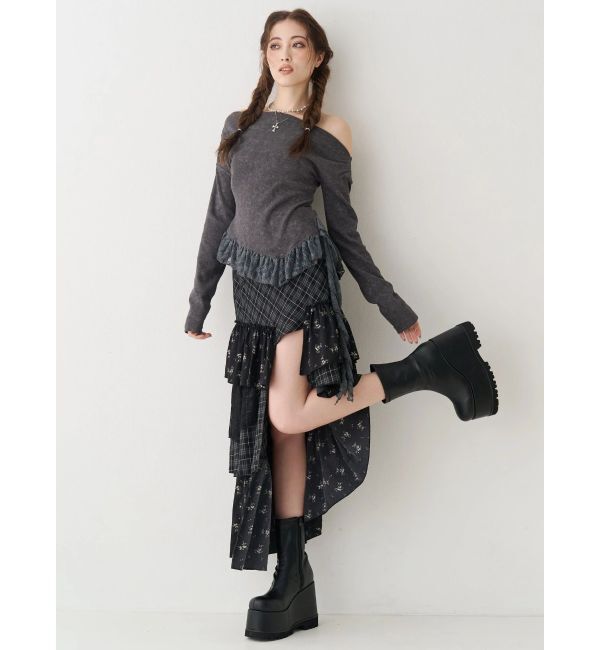 EVRIS「ミックスドッキングアシンメトリースカート」|スカート|