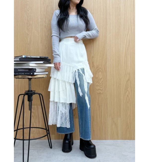 EVRIS「ミックスドッキングアシンメトリースカート」|スカート|