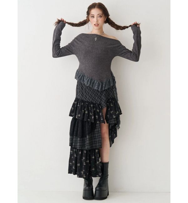 EVRIS「ミックスドッキングアシンメトリースカート」|スカート|