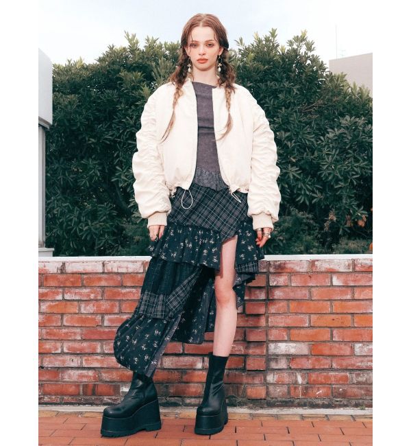 EVRIS「ミックスドッキングアシンメトリースカート」|スカート|