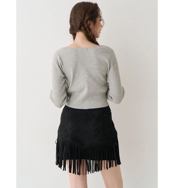 EVRIS「フロントホックレースドッキングニットトップス」|ニット・セーター|