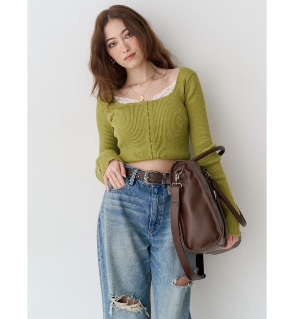 EVRIS「フロントホックレースドッキングニットトップス」|ニット・セーター|