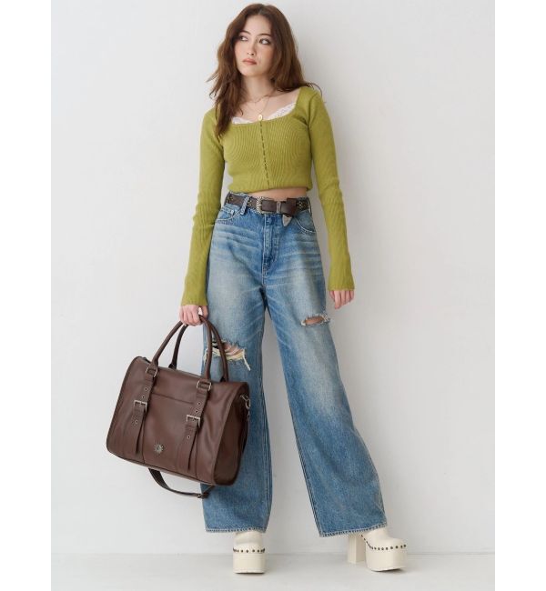 EVRIS「フロントホックレースドッキングニットトップス」|ニット・セーター|