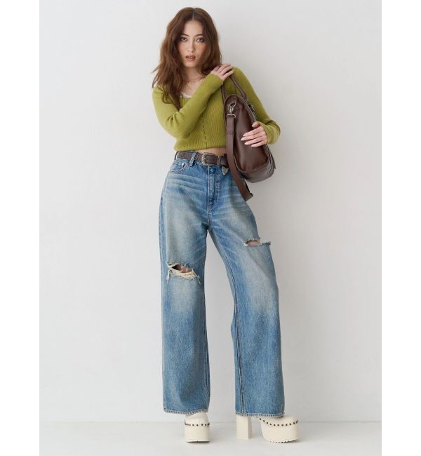 EVRIS「フロントホックレースドッキングニットトップス」|ニット・セーター|