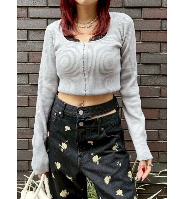 EVRIS「フロントホックレースドッキングニットトップス」|ニット・セーター|