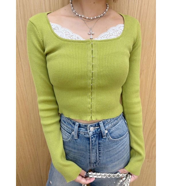 EVRIS「フロントホックレースドッキングニットトップス」|ニット・セーター|