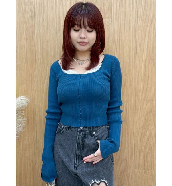 EVRIS「フロントホックレースドッキングニットトップス」|ニット・セーター|