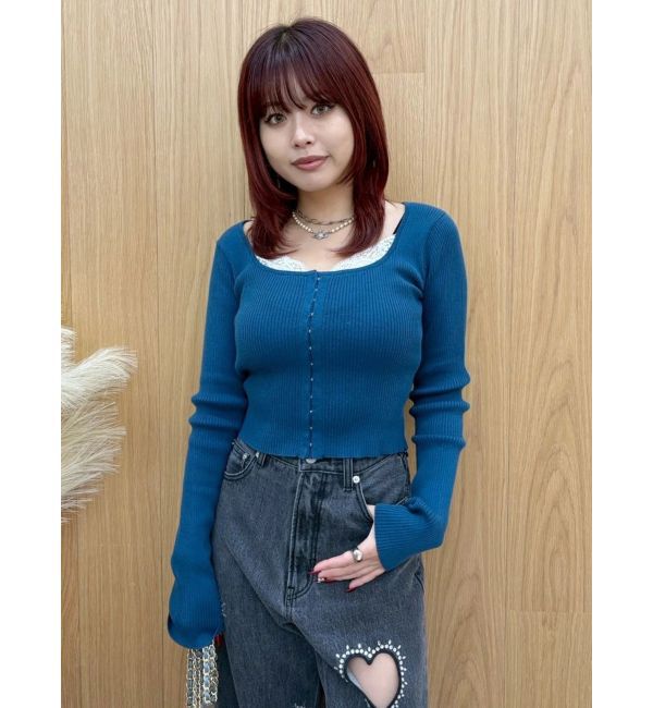 EVRIS「フロントホックレースドッキングニットトップス」|ニット・セーター|