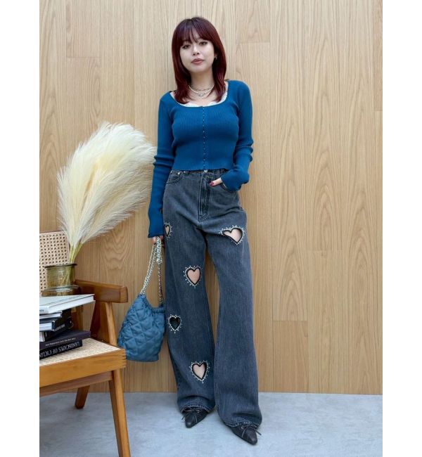 EVRIS「フロントホックレースドッキングニットトップス」|ニット・セーター|