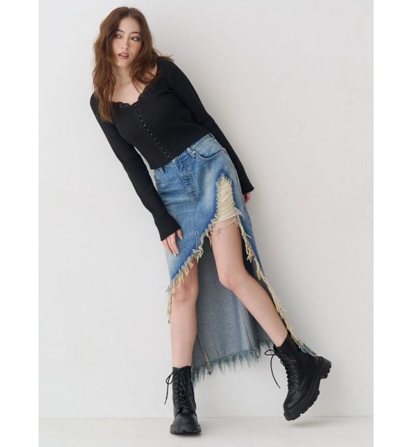 EVRIS「フロントホックレースドッキングニットトップス」|ニット・セーター|