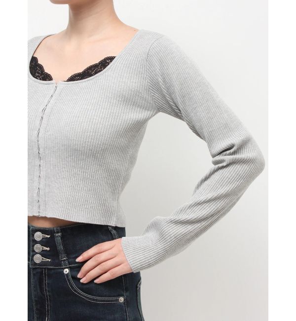 EVRIS「フロントホックレースドッキングニットトップス」|ニット・セーター|