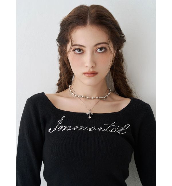 EVRIS「ラインストーンロゴニットトップス」|ニット・セーター|
