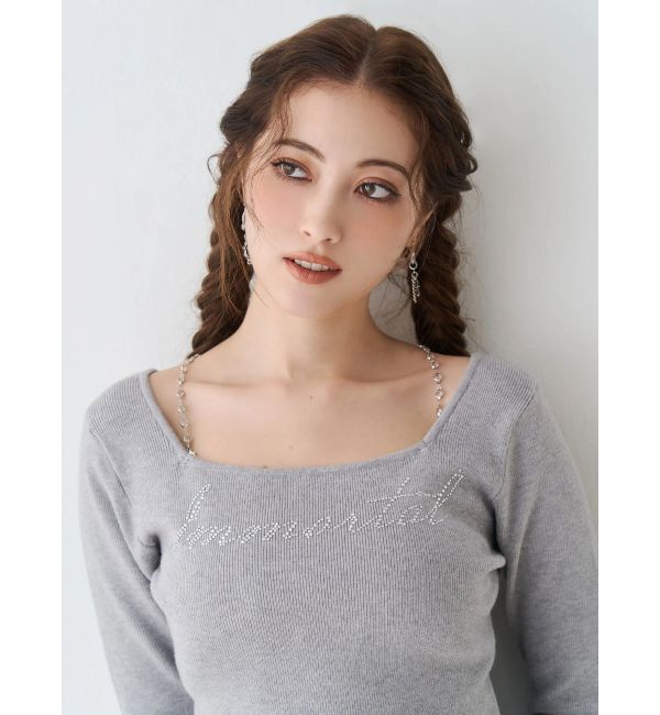 EVRIS「ラインストーンロゴニットトップス」|ニット・セーター|