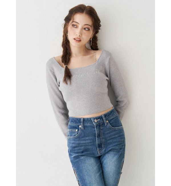 EVRIS「ラインストーンロゴニットトップス」|ニット・セーター|