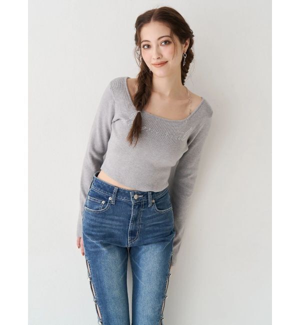 EVRIS「ラインストーンロゴニットトップス」|ニット・セーター|