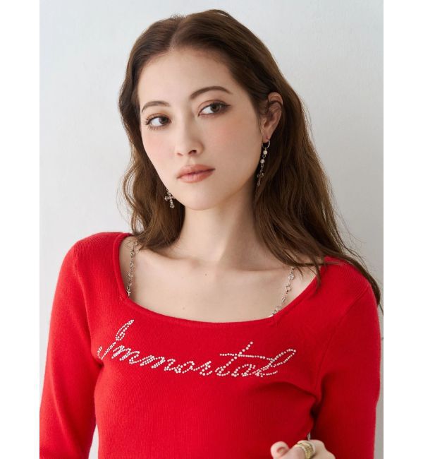 EVRIS「ラインストーンロゴニットトップス」|ニット・セーター|