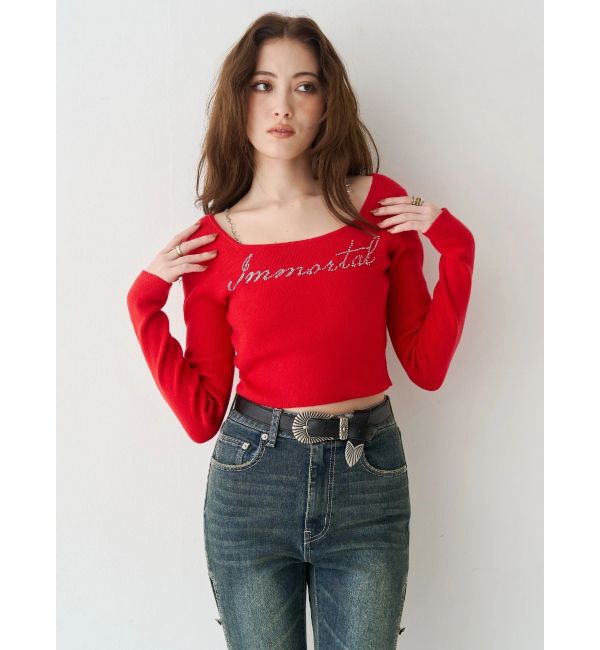 EVRIS「ラインストーンロゴニットトップス」|ニット・セーター|