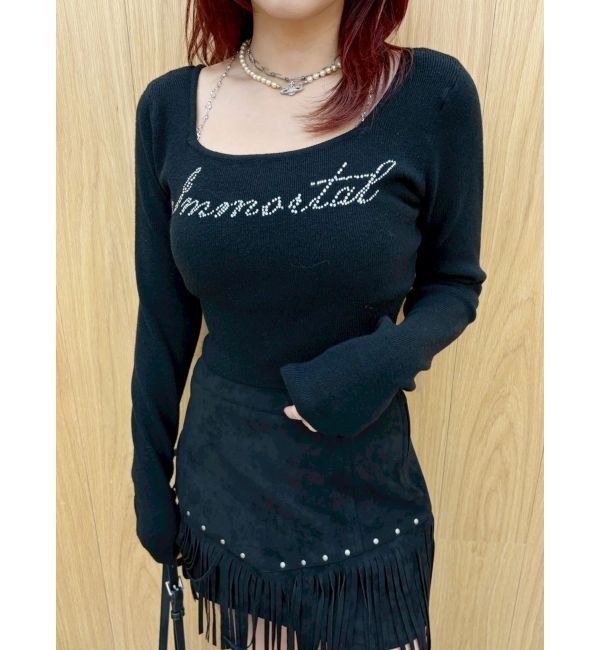 EVRIS「ラインストーンロゴニットトップス」|ニット・セーター|