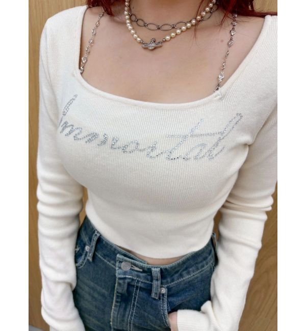 EVRIS「ラインストーンロゴニットトップス」|ニット・セーター|