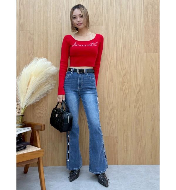 EVRIS「ラインストーンロゴニットトップス」|ニット・セーター|