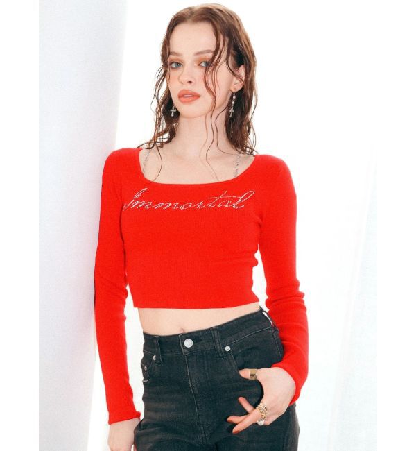 EVRIS「ラインストーンロゴニットトップス」|ニット・セーター|