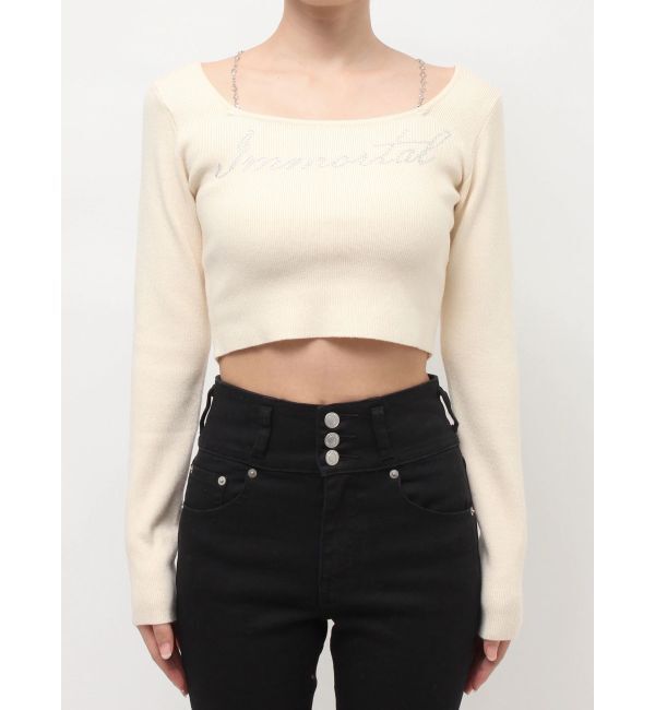 EVRIS「ラインストーンロゴニットトップス」|ニット・セーター|