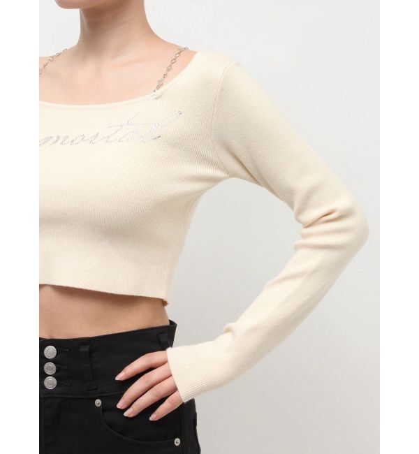 EVRIS「ラインストーンロゴニットトップス」|ニット・セーター|