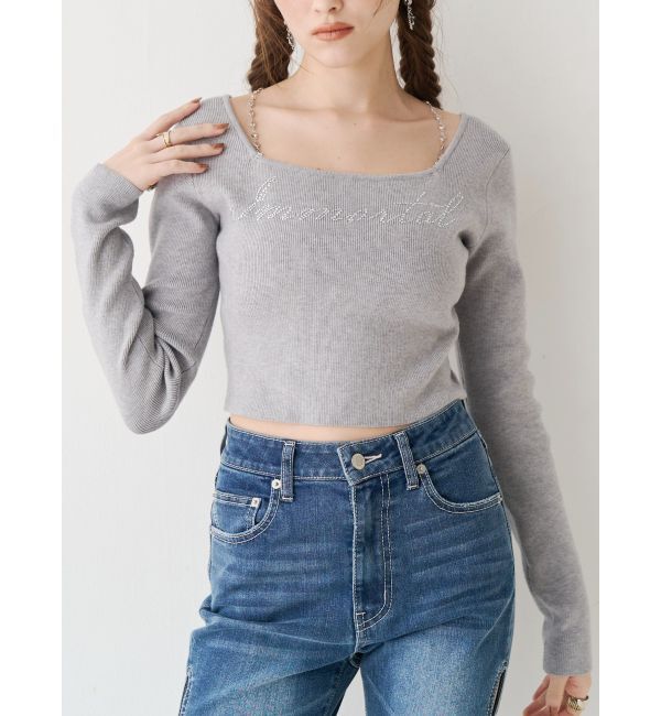 EVRIS「ラインストーンロゴニットトップス」|ニット・セーター|