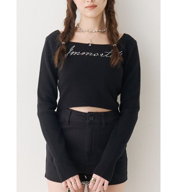 EVRIS「ラインストーンロゴニットトップス」|ニット・セーター|