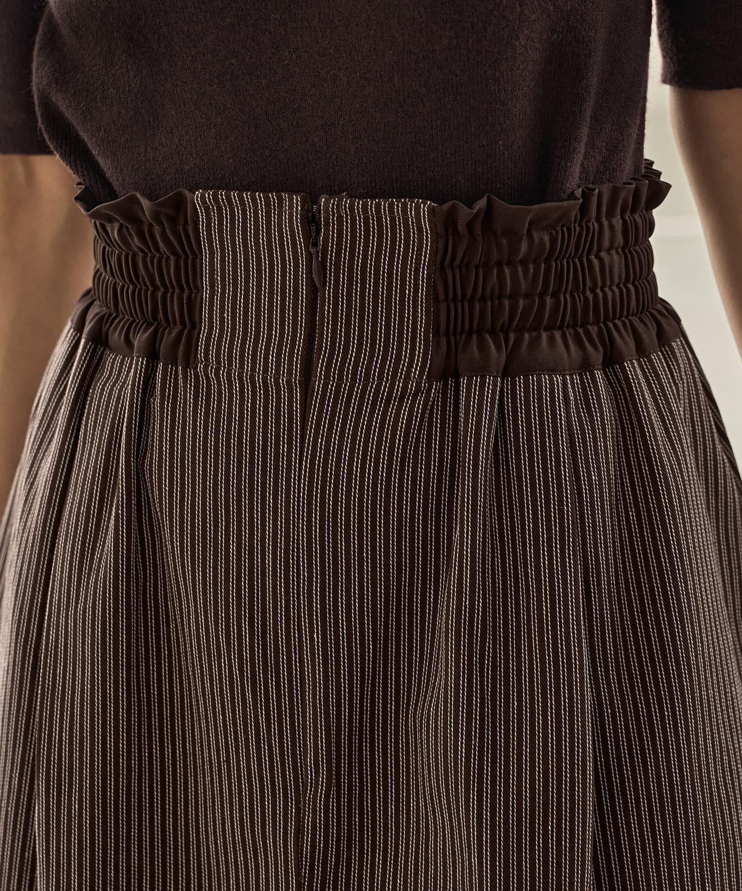 STYLE DELI「ストライプ生地サスペンダー付きコクーンスカート」|台形|