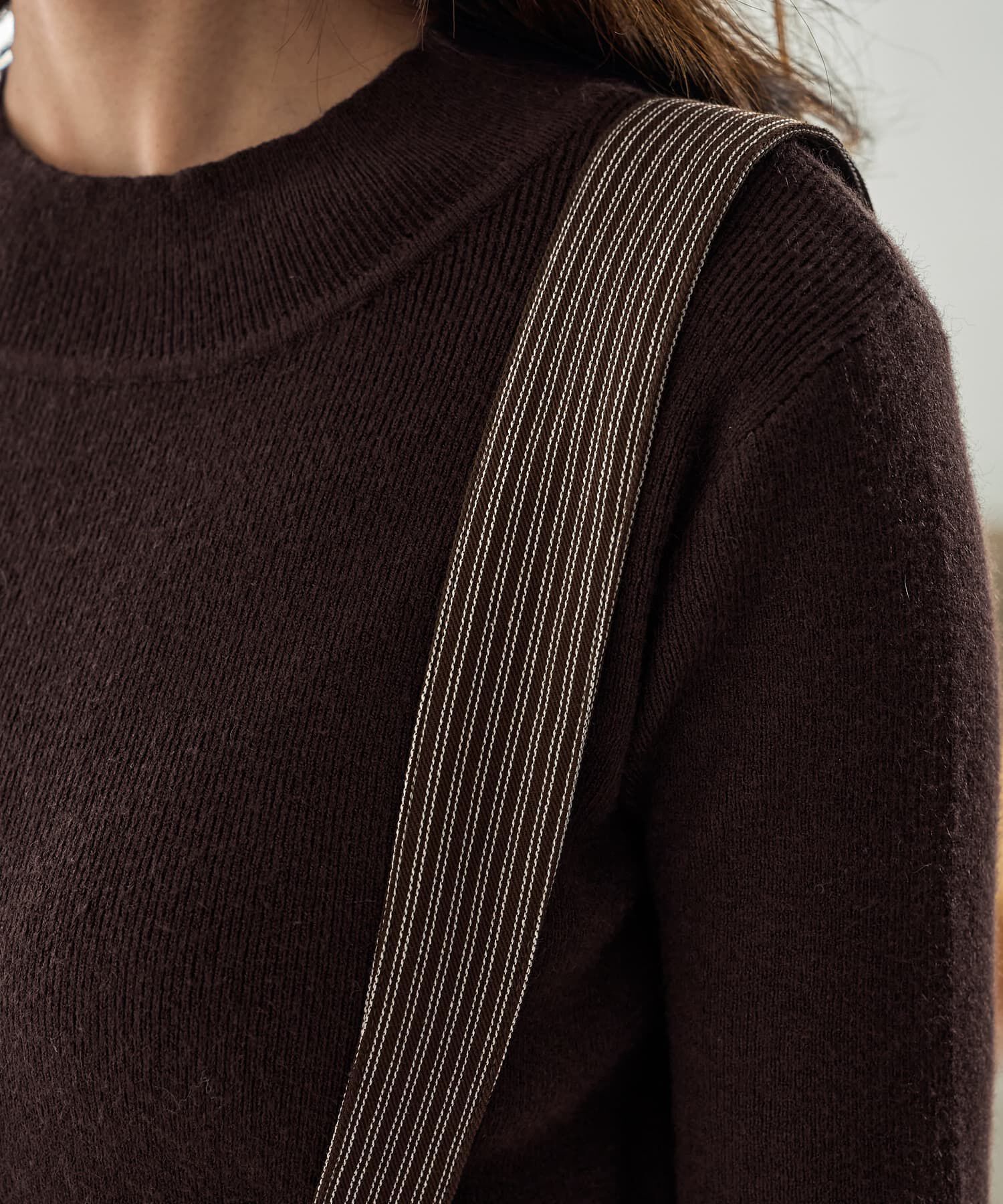 STYLE DELI「ストライプ生地サスペンダー付きコクーンスカート」|台形|