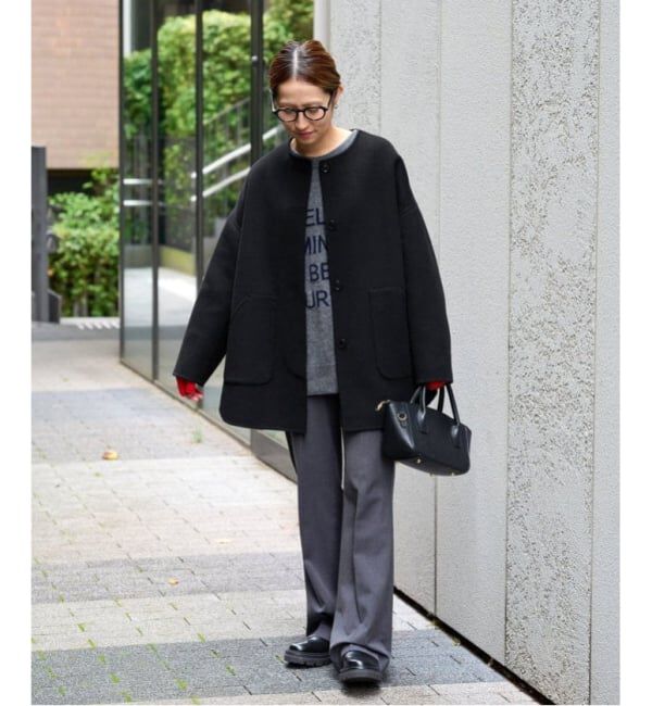 ✨美品✨フレームワーク ハミルトンリバークルーネックコート ブラック 38 ≪WEB限定追加≫ハミルトンリバークルーネックコート（FRAMeWORK