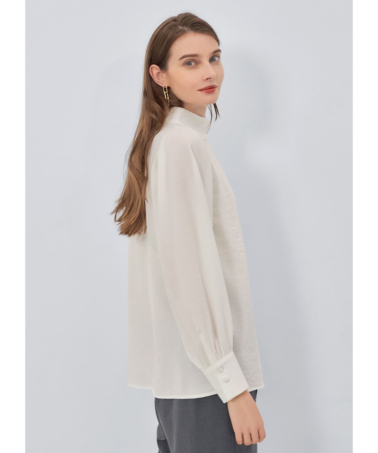 STYLE DELI「スタンドネック袖ギャザーブラウス」|シャツ・ブラウス|