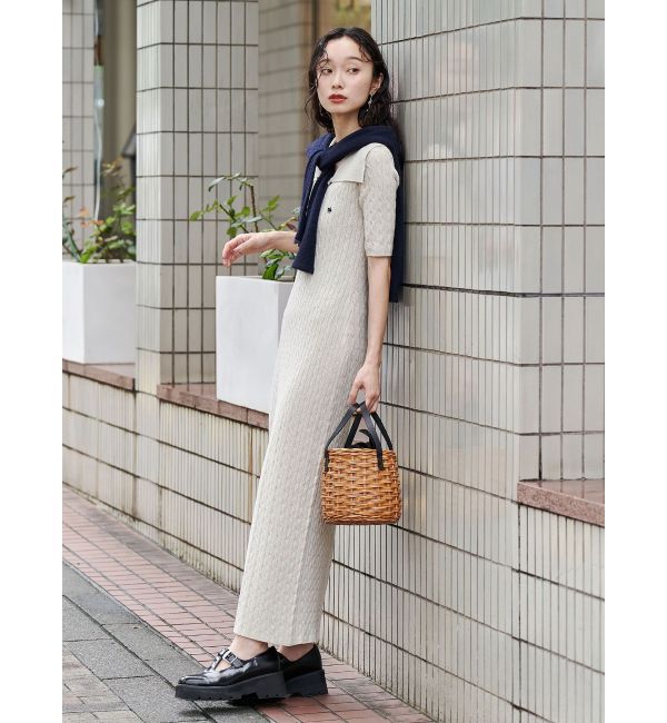 POLO BCSコラボ】カラーネックメランジケーブルニットワンピース