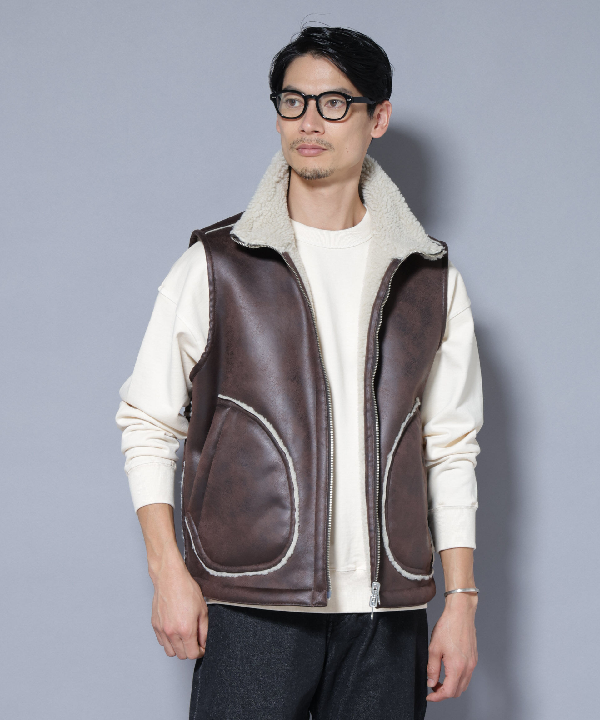 クラックフェイクムートンリバーシブルベスト（nano・universe