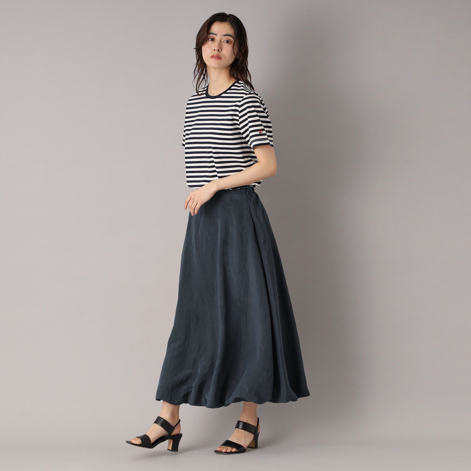 裏地あり/後ろウエストゴム】シアーワッシャーバルーンスカート