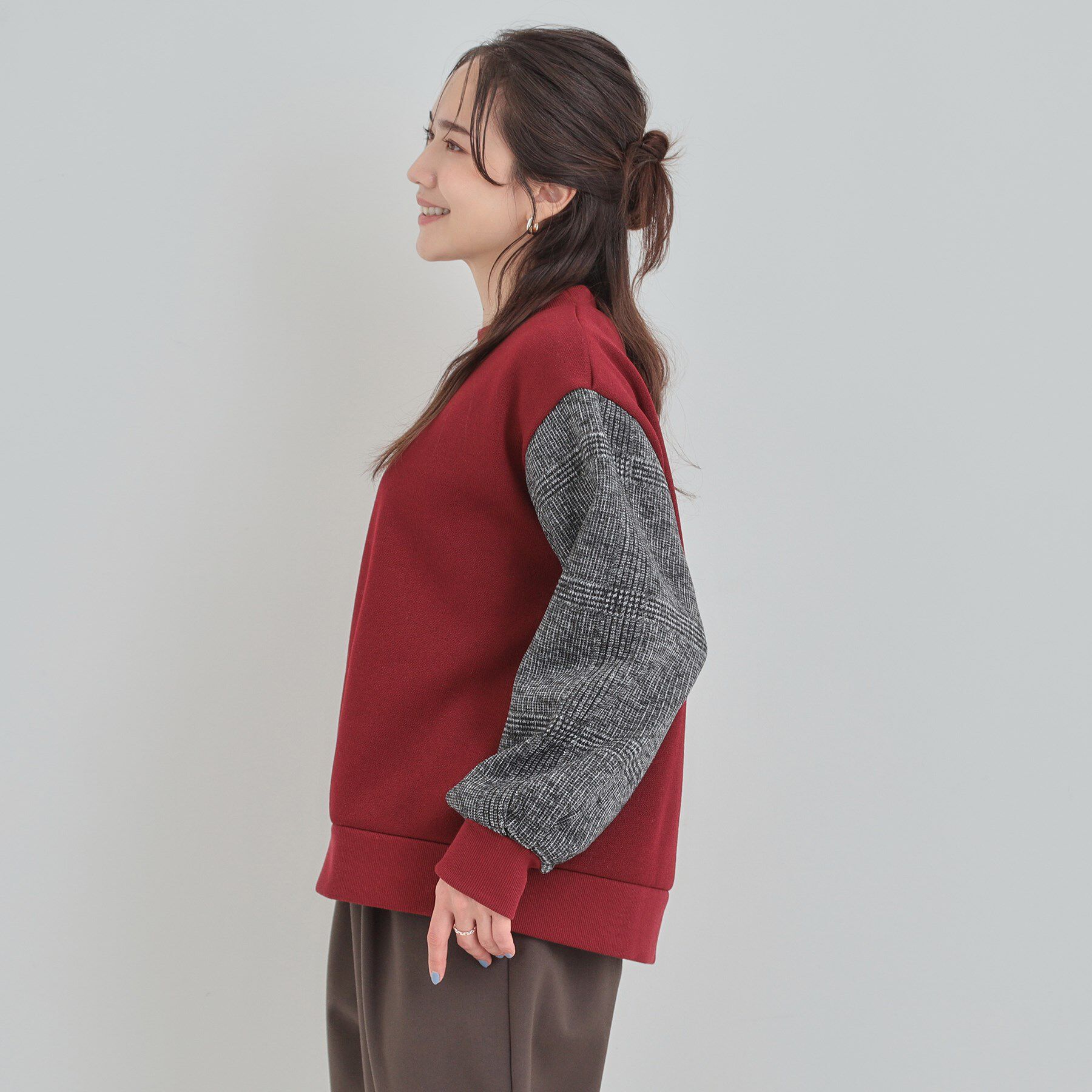 SHOO･LA･RUE「【あったか】裏起毛袖チェックトップス」|パーカー|