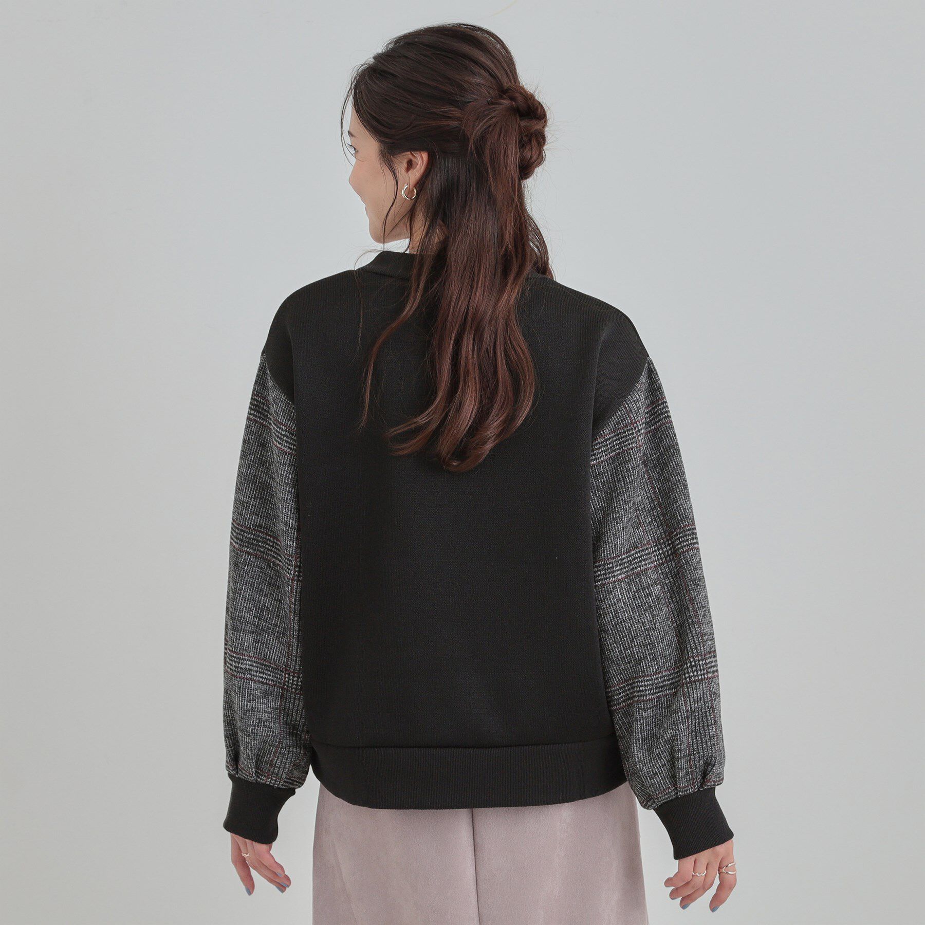SHOO･LA･RUE「【あったか】裏起毛袖チェックトップス」|パーカー|